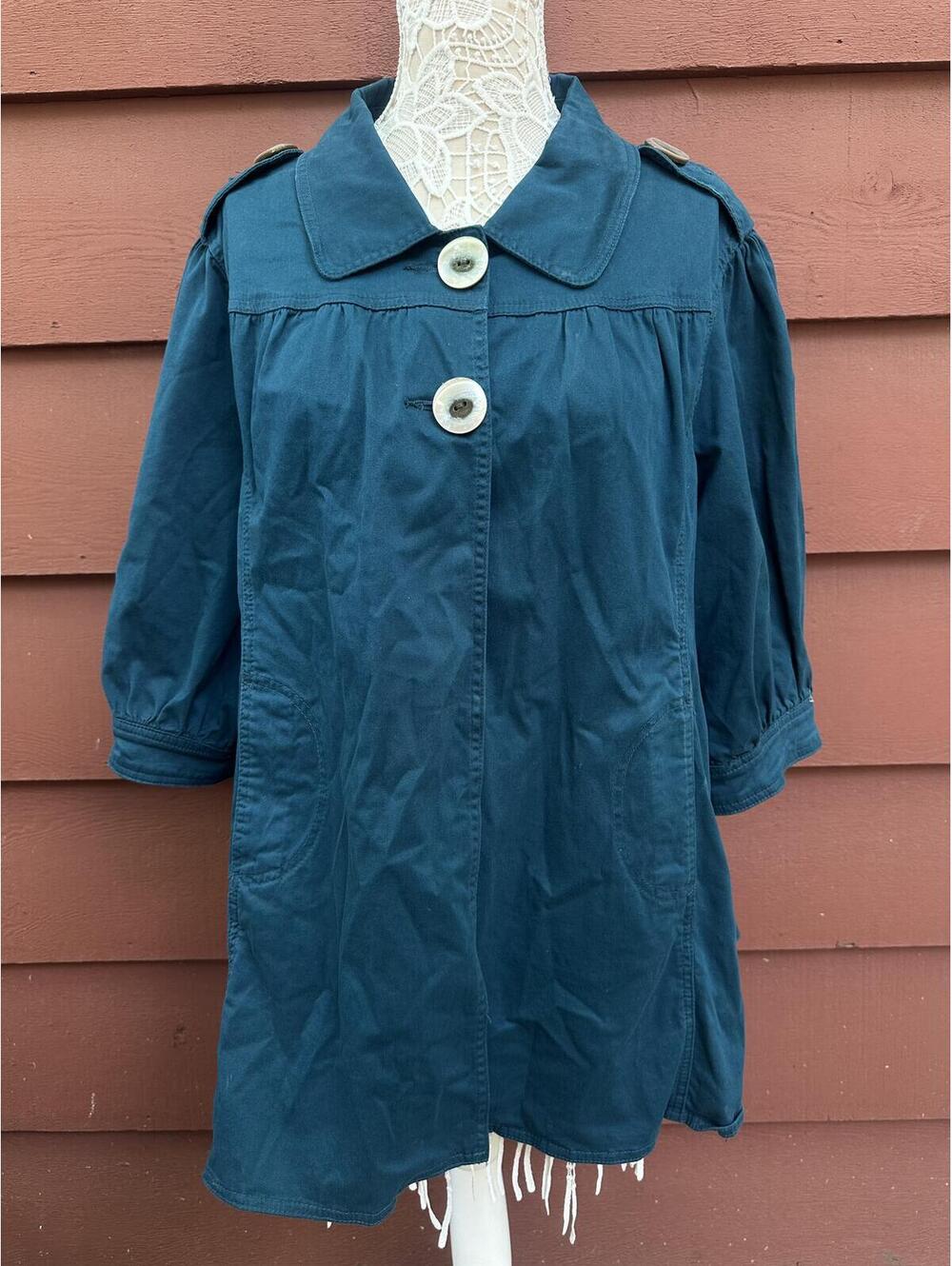 Live a Little Y2K Vintage Blue Swing Jacket with Large Buttons and Puff Sleeves